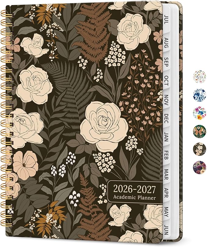 Planner 2026-2027, Academic Year Monthly and Weekly Calendar Planner, Jul 2026 - Jun 2027, Hardcover Teacher Student Planning Agenda book with Tabs, Perfect for School Office Supplies, 6.3" x 8.5" - Wild Rose