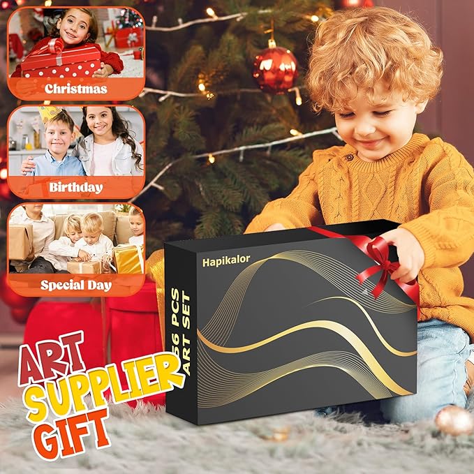 Hapikalor 156-Pack Art Kit Drawing Set with 2 Sketch Book, Crayons, Colored Pencils, Arts and Crafts Art Supplies