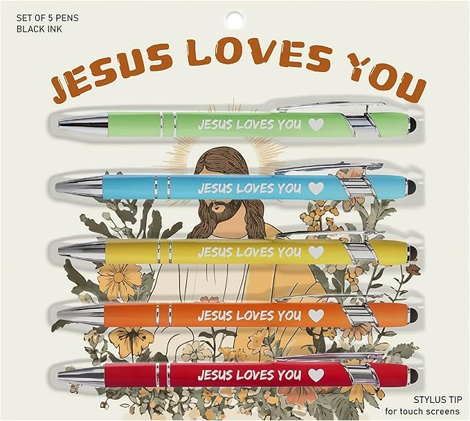 Jxueych 5-Pack Dog Person Ballpoint Pens with Touch Screen Tip – Morandi Color Barrel, Funny Dog-Themed Quotes, Gift for Dog Lovers – Smooth Writing & Anti-Fade Black Ink (Jesus Loves You)