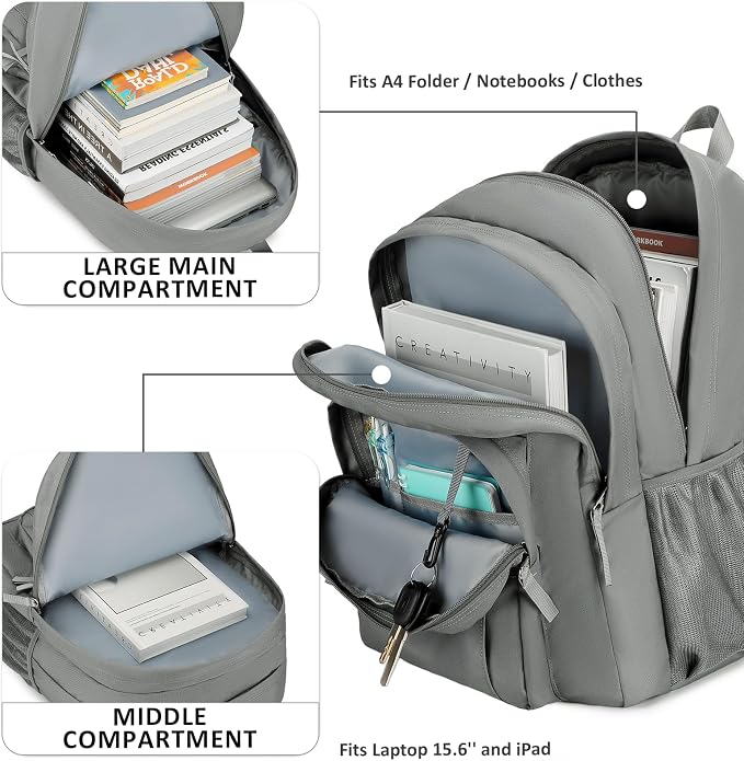 abshoo Classical Basic Womens Travel Backpack For College Men Water Resistant Large Bookbag (Grey)
