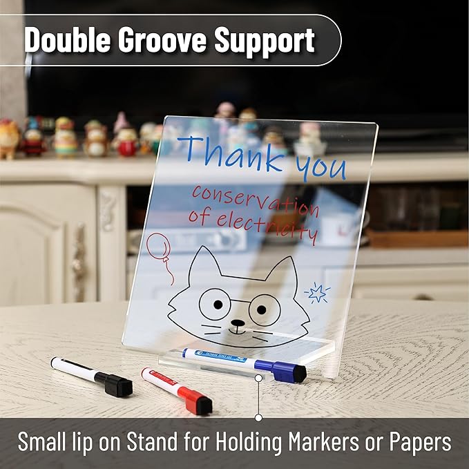 Mr. Pen- Clear Acrylic Dry Erase Board with Stand, 10x10 Inches, Reusable Desk Whiteboard with 3 Markers, Portable Dry Erase Board for Notes and Reminders, Desk Whiteboard for Office, School and Home