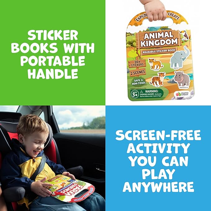 Reusable Sticker Books for Toddlers 1-3, Stickers for Toddlers 2-4 Years - Stickers for Kids Airplane Toys for Toddler 1-3, Toddler Travel Toys - Reusable Sticker Book Birthday Gifts for Boys Girls