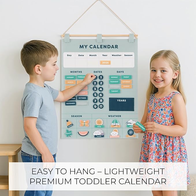 Beautiful Toddler and Kids Calendar - Perfect Homeschool Supplies With Months, Days of the Week, Season and Weather - Cute Play Room Decor Essentials for Preschool Learning & Organization