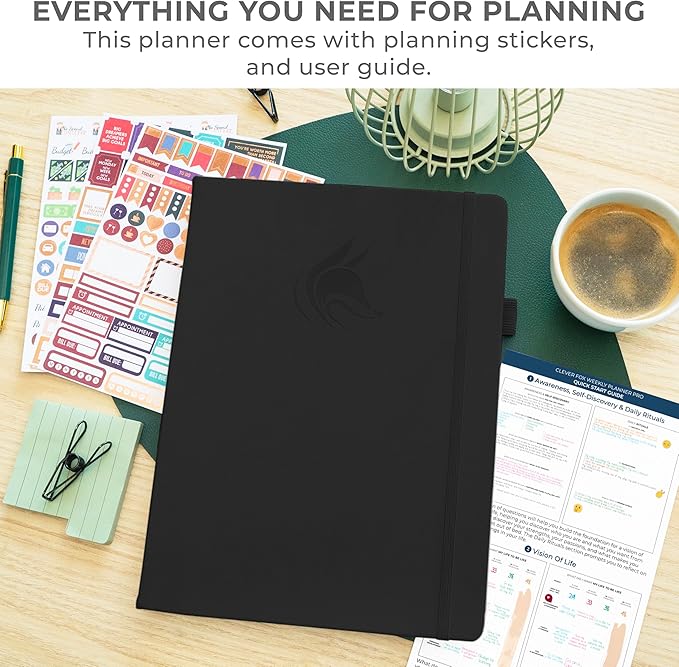 Clever Fox Planner PRO Schedule Dated (Jan 2026–Jan 2027) – Weekly & Monthly Life Planner with Time Slots, Appointment Book and Daily Organizer to Increase Productivity, A4 Hardcover – Black