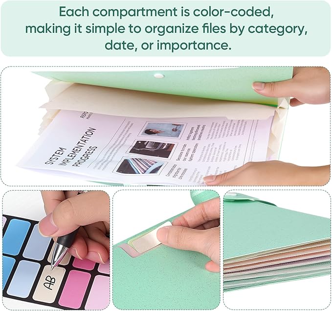 Agoer Accordion File Organizer with 7 Pockets,Eco-Friendly Wheat Straw Expanding File Folder,A4/Letter Size Portable Document Folder with Labels and Snap Closure for School Office College Supplies