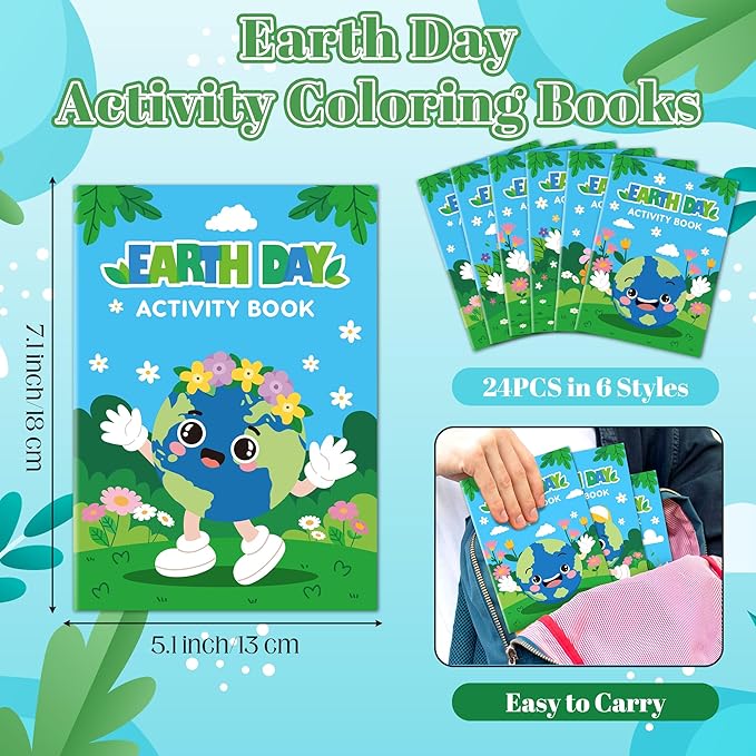 JAPBOR Earth Day Activity Coloring Books - Mini Save The Earth Activities Color Book Bulk for Party Favors, World Environment Day Small Colouring Pages for Gifts Giveaways Class Painting Games