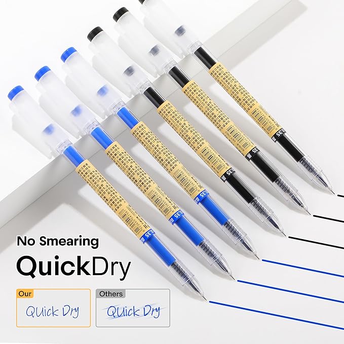 12 Pack Gel Ink Pens (6 Black + 6 Blue), 0.35mm Extra Fine Point Tip, Japanese Style Stationery Quick Dry No Smear No Bleed, Smooth Writing Pen for Journaling Note Taking Office School Supplies