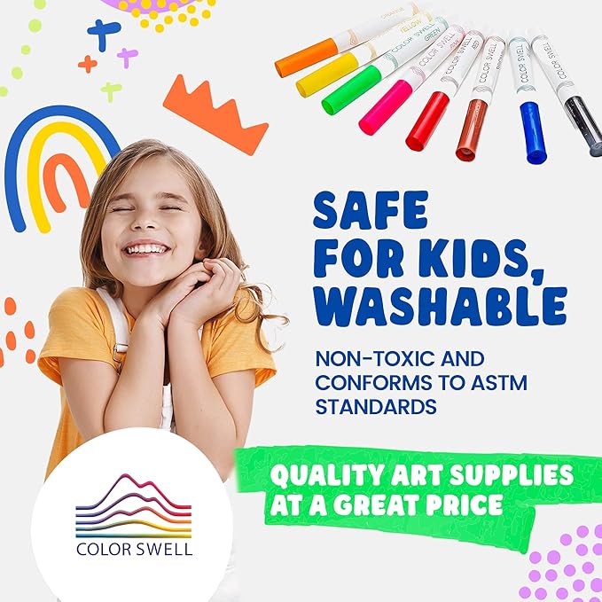Color Swell Washable Bulk Markers 72 Packs 8 Count Vibrant Colors 576 Total Markers Bulk Perfect for Teachers, Kids and Classrooms
