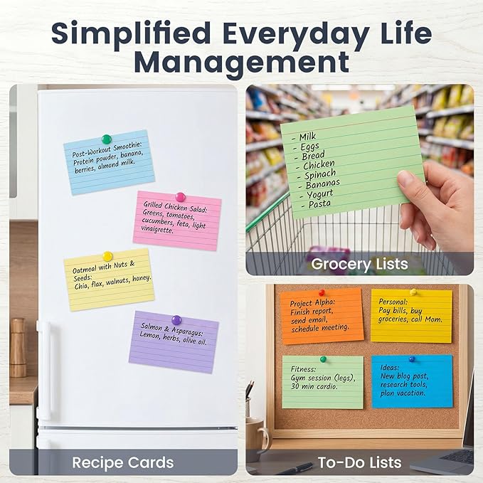 Koogel Index Cards 3x5, 300 Count, Colored Flash Card Lined Ruled on Both Side, Heavyweight Notecards for Back to School Studying Learning College Office Home Taking Notes Supplies, 8 Assorted Colors