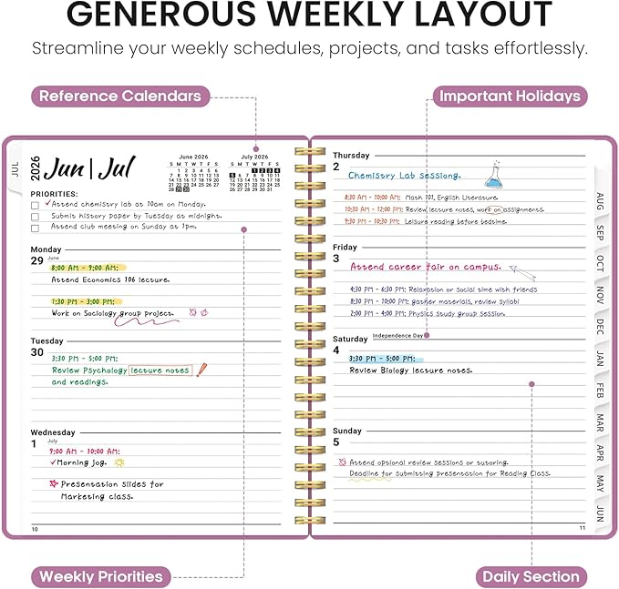Planner 2026-2027, 8.5" x 11" Weekly and Monthly Academic Year Planner Calendar, July 2026 - June 2027, Hardcover Large School Planning Agenda With Tabs, Perfect for School & Office Supplies, A4, Purple