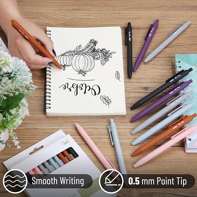Mr. Pen- Retractable Gel Pens, 12 Pack, Black Ink, Earthly Neutrals Barrel, Fine Point 0.5mm, Fast Dry, Smooth Writing, Cute Pens for Drawing, Writing Planner and School Supplies
