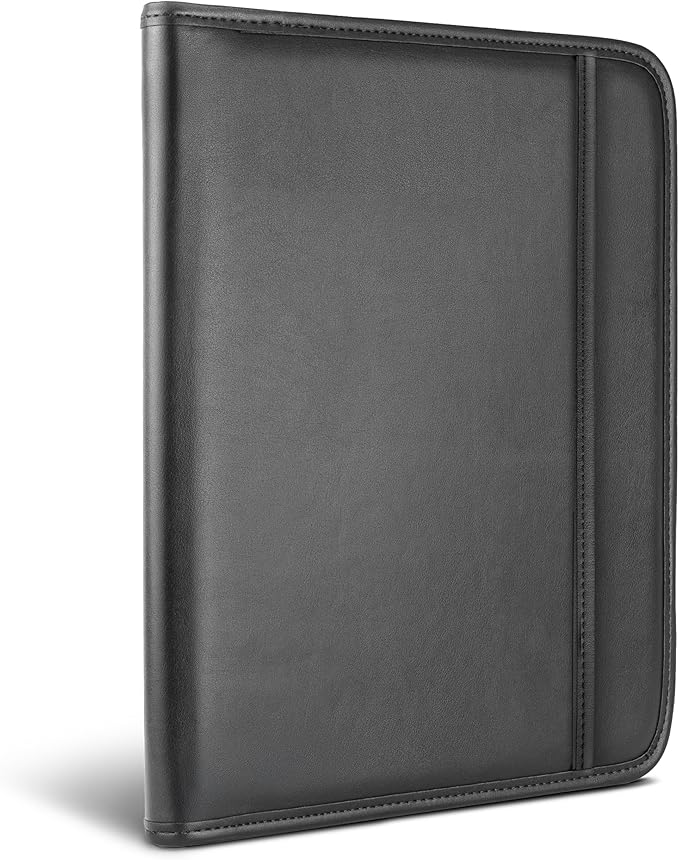 Samsill Professional Padfolio with Secure Zippered Closure, 10.1 Inch Tablet Sleeve, and 8.5 by 11 Inch Notepad, Black, Full Size (70820)