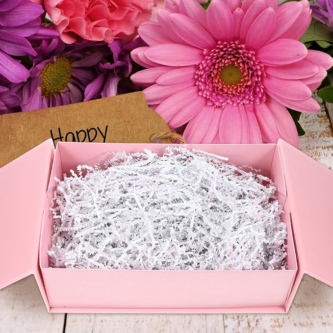 TEHAUX Colorful White Raffia Paper Shred Basket Filler 100g Pack, Crinkle Wrapping Box Filler for Packaging, Decorative Basket Stuffing for Presents and Crafts