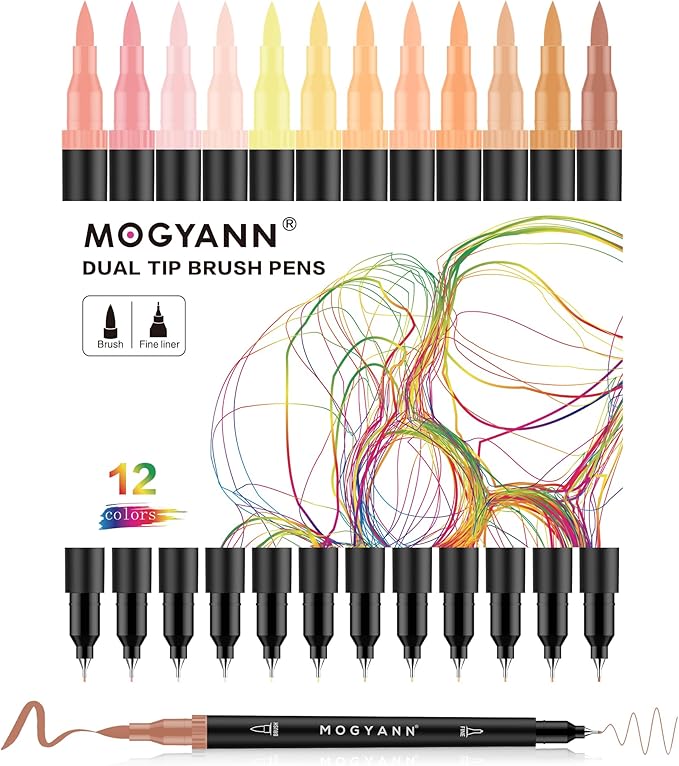 Skin Tone Markers, 12 Pack Dual Brush Pens for Art Drawing Sketching