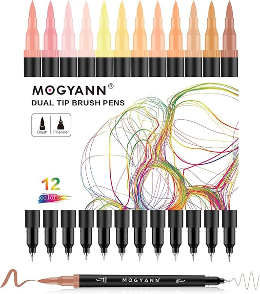 Skin Tone Markers, 12 Pack Dual Brush Pens for Art Drawing Sketching