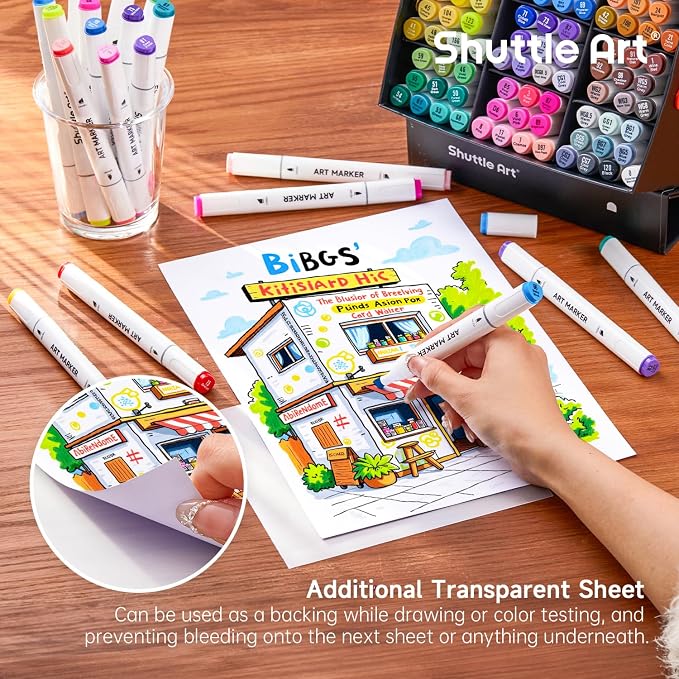 Shuttle Art Brush Tip Alcohol Markers, Dual Tip Brush & Chisel Tip Art Marker Set, 89 Colors Marker Pens with Organized Case Perfect for Illustration Kids Students Adults Coloring Sketching