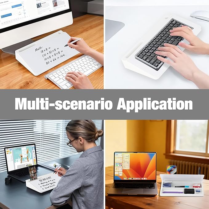 11.8×7” Small Glass Desktop Whiteboard, Dry Erase Note Memo Board, Desk Organizer with Storage for Desk, Office, White