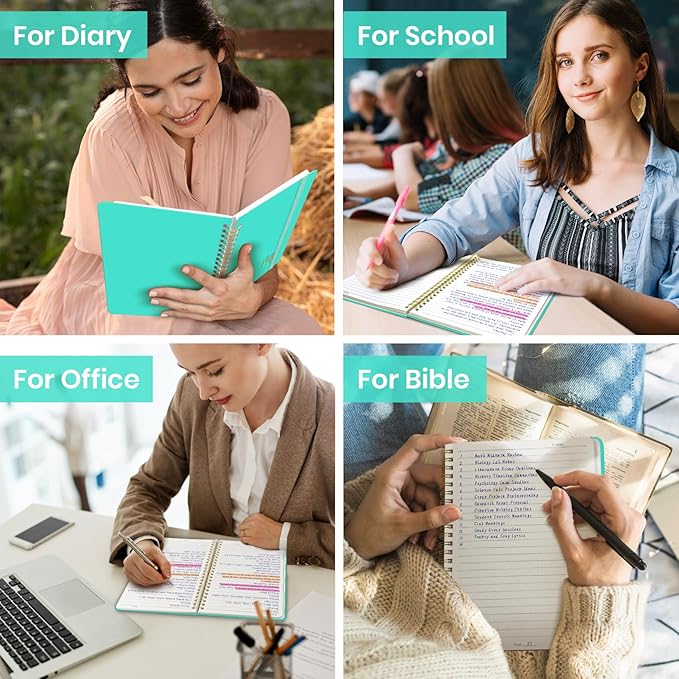 ZOTIA Lined Spiral Journal Notebook for Women, A5 College Ruled Journals for Writing, Hardcover Notebooks for Work, Note taking and Office School Supplies,140 Pages - Aquamarine