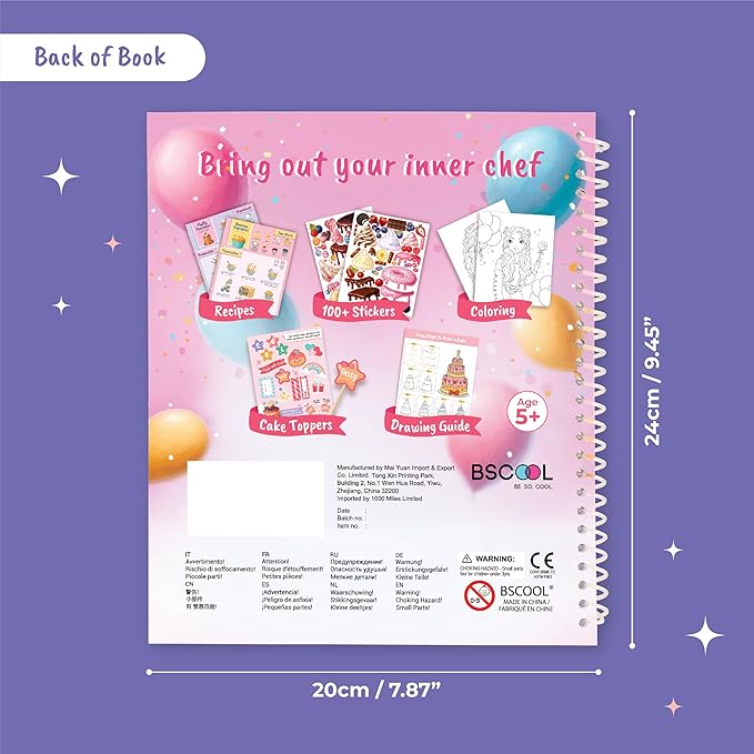 BSCOOL - Drawing, Coloring & Activity Book: Play and Bake with Stickers, Guides and Recipes. Dress Up Your Cake Design for Kids 5 and Up.Gift for Girls