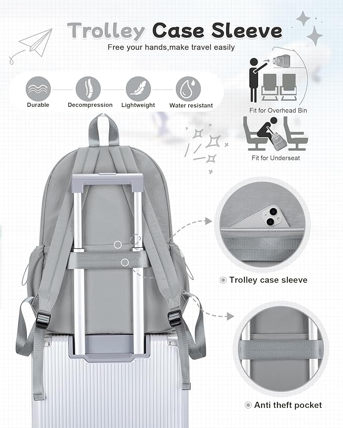 BJLFS Small Backpack for School Girls Kids Women, Grey Waterproof Bookbag Cute High School Back Pack for Men Teen Boys, Lightweight Travel College Backpack Mochilas Escolares para Daypack Rucksack