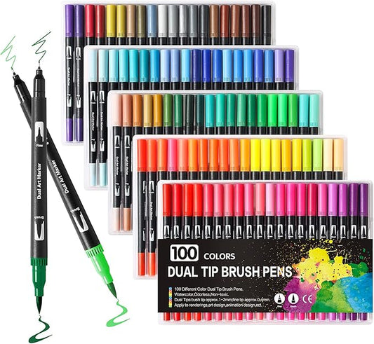 Upanic 100 Colors Art Markers for Adults,Dual Tip Pens for Adult Illustration, Journaling, Calligraphy - Artist Drawing Supplies,Brush and Fine Pens for Lettering, Manga, Design Sketching
