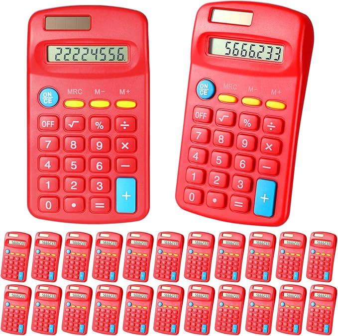 Copkim 24 Pack Student Mini Calculator for Classroom, 8-Digit Display Dual Powered Handheld Math Tools for Teachers, School Supplies and Classroom Rewards, Compact Design(Red)