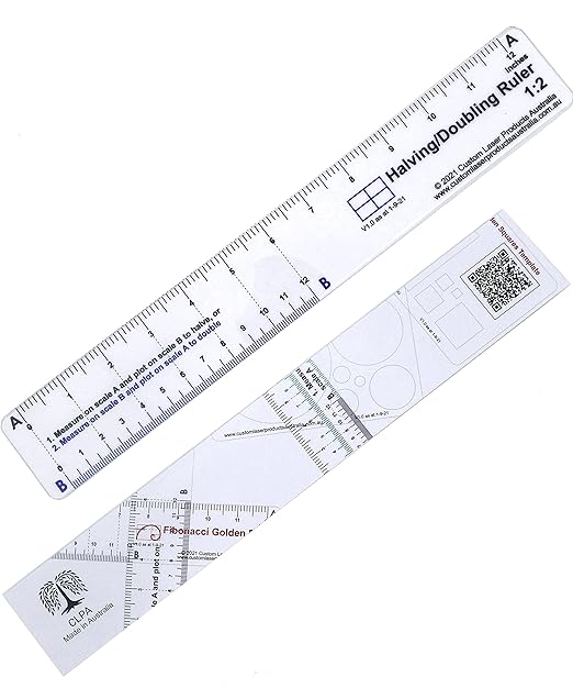 12" No-Math Halving and Doubling Ruler — Flexible Clear PETG | Center Finding Without Arithmetic | Drawing, Drafting and Woodworking | Made in Australia