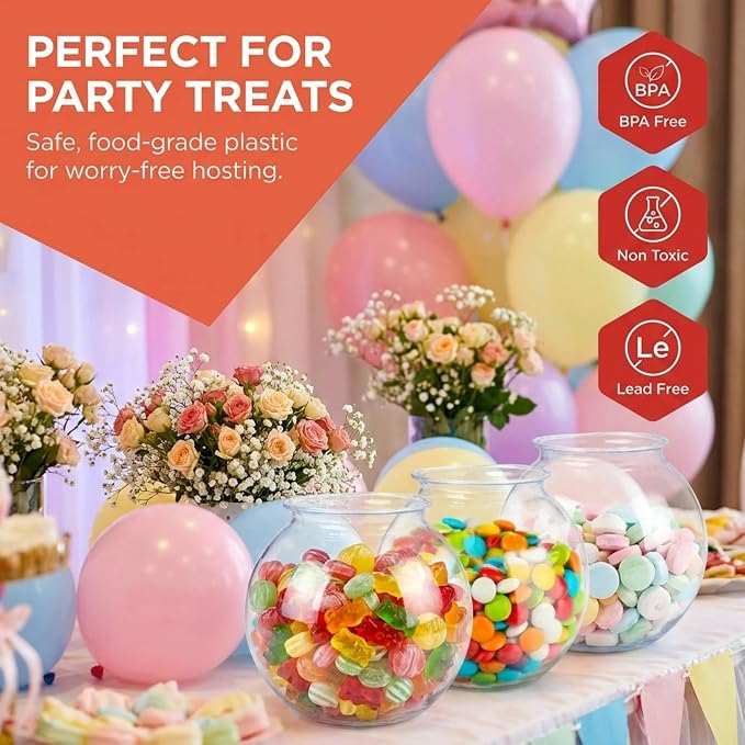 Plastic Ivy Bowls - 12 Pack - 16 Oz - Fish Bowl for Drinks, Home Décor, Unbreakable Centerpiece, Carnival Game Accessory, Candy Dishes, Ornament Holder, Party Supplies, Sweet Treats
