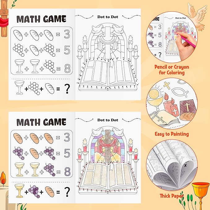 JAPBOR First Holy Communion Coloring Books - 24PCS Mini Christian Activity Color Books Bulk for Kids Party Favor, Religious Jesus Cross DIY Small Colouring Pages for Birthday Gift Class Painting Game
