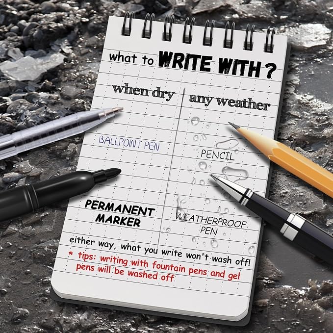 6 Pack Waterproof Pocket Notebook, 3" x 5" Top-Spiral Pocket Notepad