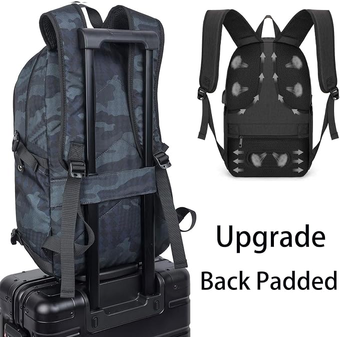 Tzowla Travel Laptop Backpack Water Resistant Anti-Theft Bag with Giant Tumbler Holder Pocket and Lock 15.6 Inch Computer Business Backpacks for Women Men Work College Gift,Casual Daypack(BlueCamo)