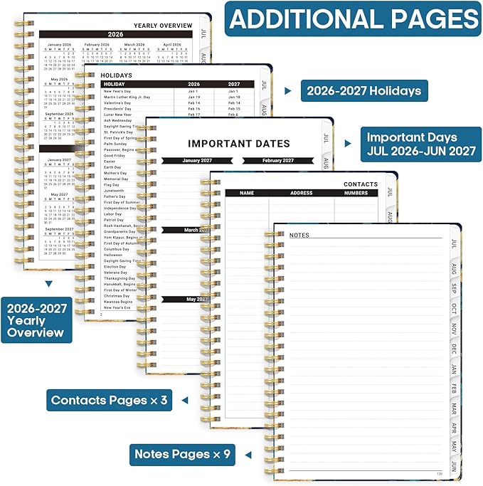 Academic Planner 2026-2027, Weekly and Monthly Calendar Book, July 2026 – June 2027, Hardcover Planner with Tabs, Perfect for Teachers, Students, Women & Men, A4 (8.5" x 11") - Turquoise Flowers