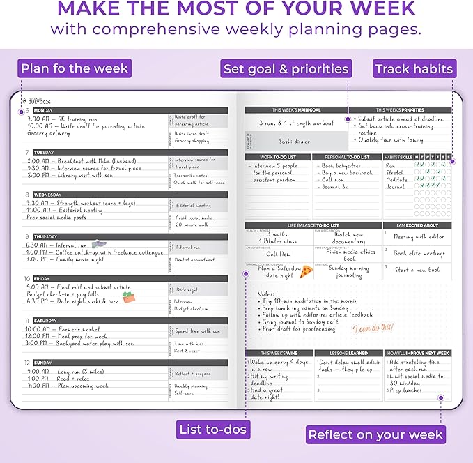 Clever Fox Planner PRO Dated (Jan 2026–Jan 2027) Weekly & Monthly Life Planner to Increase Productivity, Time Management and Hit Your Goals – Organizer, Gratitude Journal – A4 Size (Purple)