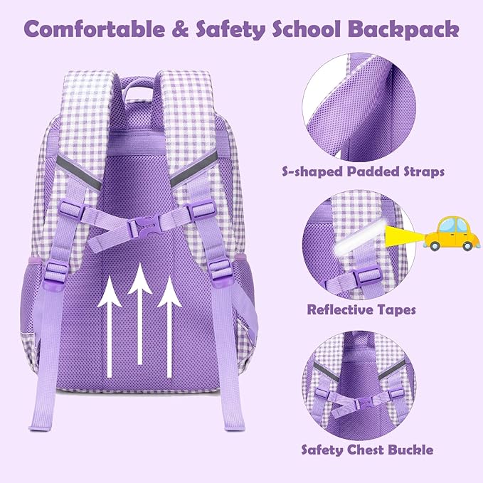 Kimwadalh School Backpack for Girls, Backpack with Lunch Box Pencil Case for Preschool Elementary High School Girls Boys