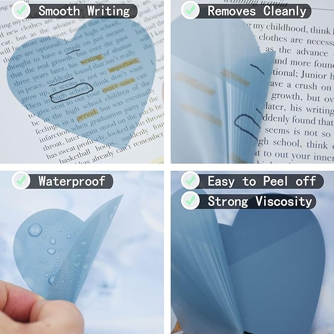 YOUDEFUL 800Pcs Transparent Sticky Notes, 2.76"x2.76" Clear Heart Sticky Notes, Waterproof Translucent Sticky Note Pads for Books Annotation, Clear Post it Notes for Bible Study, School, Office