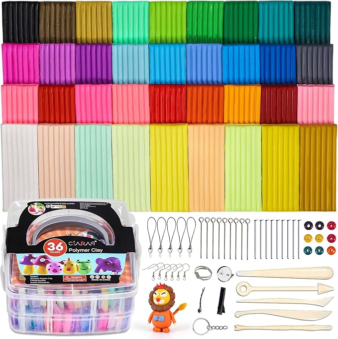 CiaraQ Polymer Clay 36 Colors Starter Kit - Oven Bake Modeling Clay for Kids & Artists, Non-Sticky DIY Clay with Sculpting Tools, Fun Gift for Children Ages 4+, 2.6 lb