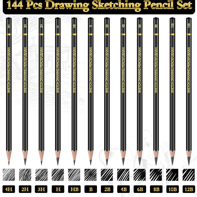 Humyoun 24 Pcs Top Spiral Bound Sketch Pad with Drawing Pencils Set, 5.5 x 8.5 Inch Sketchbook, 68lb(100gsm) Thick Paper, Charcoal & Graphite Pencils (12B-4H) for Shading, Artists & Beginners