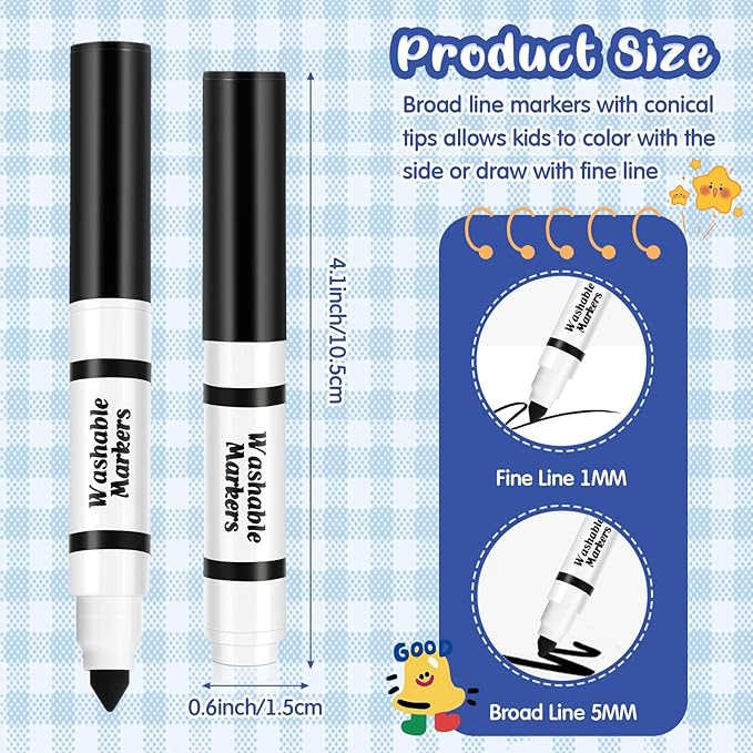 30 Pcs Mini Washable Markers Bulk Broad Line Conical Tip Washable Mark Pen Set Short Coloring Paint Pen for Kid Art Projects Teacher Student Toddler Party Favors Classroom, Ages 6+(Black)
