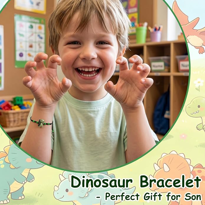 PEALICIOUS Dinosaur Bracelets for Boys, Back to School Birthday Son Gifts | First Day of Kindergarten Bracelet, Adjustable Dino Gifts Match Dinosaur Costume, Birthday Gifts for Boys Son Grandson