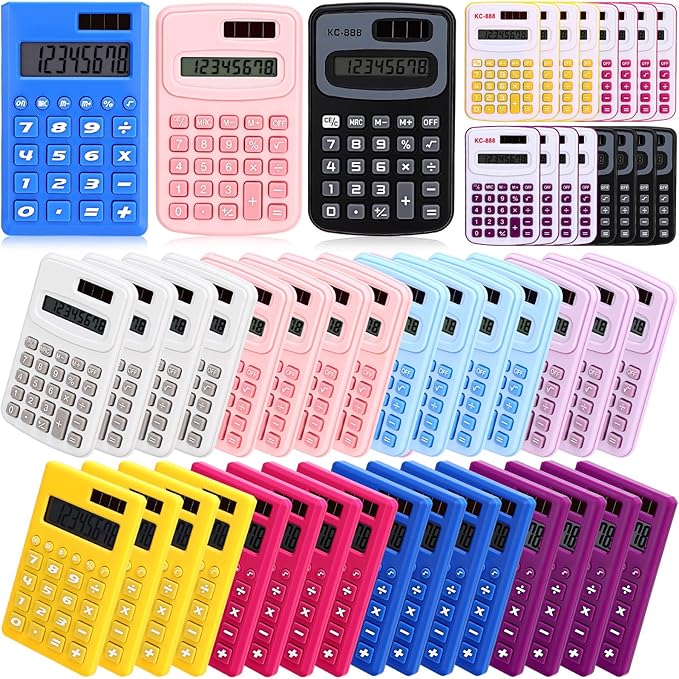 Yunsailing 48 Pcs Pocket Calculators Bulk Mini 8 Digit Handheld Calculator Small Basic Standard Calculator for Students Kids Teachers School Desktop Home Office, 3 Designs (Fresh)
