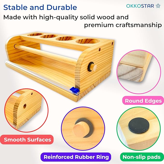 Wooden Tabletop Paper Roll Dispenser with Safety Sliding Cutter - Kids Art Easel with Roll of Paper (11.4”x 98.4ft)- Pencil Cups and Drawing Kit 30 Piece Set (Safety Sliding Cutter)