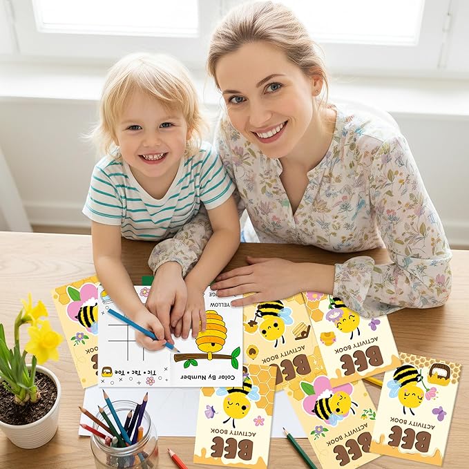 JAPBOR Bee Activity Coloring Books - 24PCS Mini Honeybees Color Activities Book Bulk for Party Favor, Spring Summer Honey Bees Small DIY Colouring Pages for Birthday Gifts Class Draw Painting Game