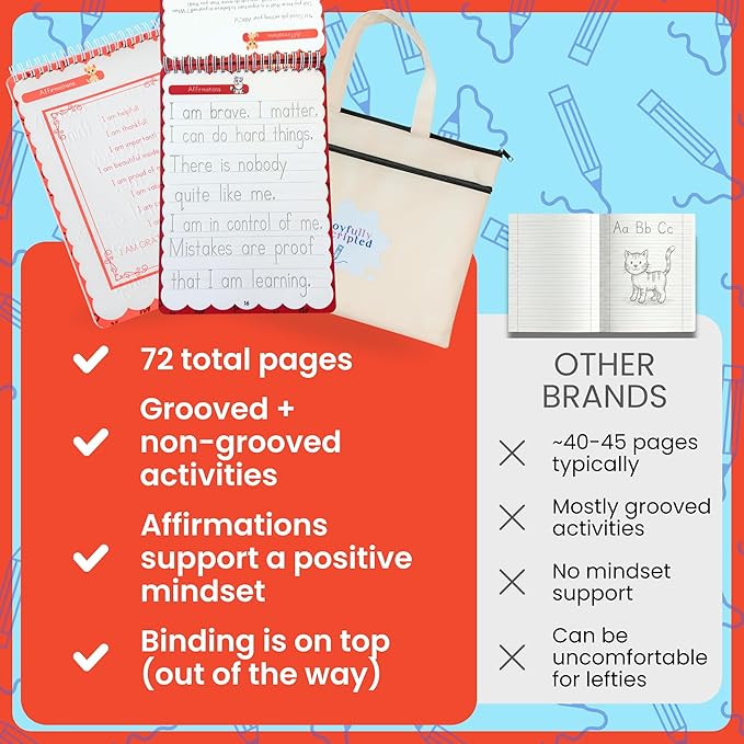 Magic Grooved Writing Practice for Kids – Reusable Grooved Handwriting Workbooks for Kids Workbook Ages 3-5, 6-8 & 8-10, Disappearing Ink & Carry Bag Letter Tracing Book, Alphabet Writing Practice Kit