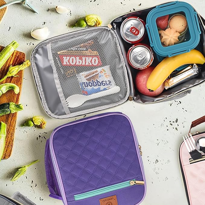 Genteen Lunch Bag for Women Men Girls Teens Insulated Leakproof LunchBox for Adult Reusable Lunch Box with Bottle Holder for Work Office School Travel Picnic-Gray/White