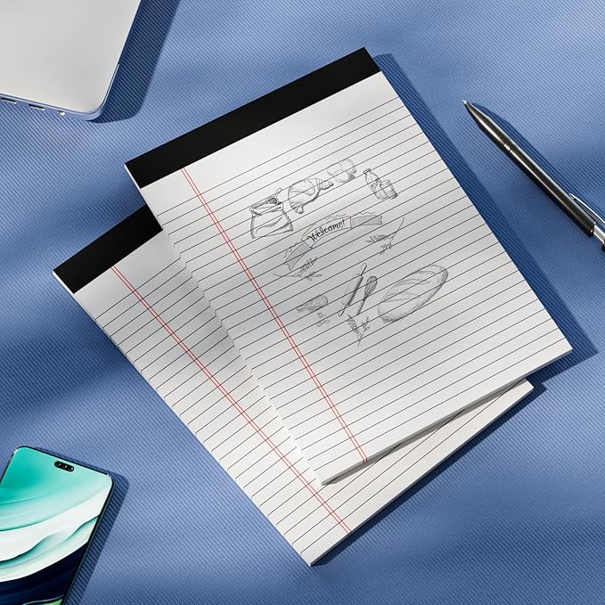 48 Pack Legal Pads Bulk 8.5 x 11 White Note Pads, Wide Ruled Legal Pads, Micro Perforated Notepads 8.5'' x 11'' with Sturdy White Back, 30 Sheet/Notepad, Writing Pad for Work Study Daily Note Taking