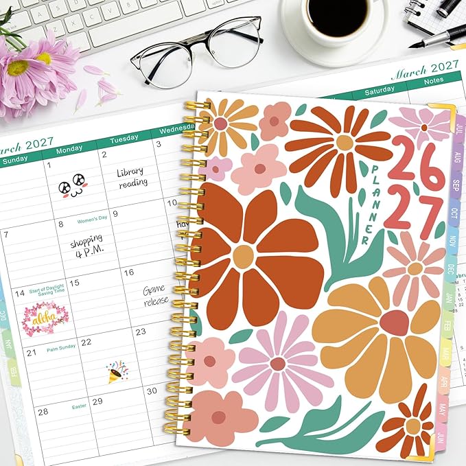 GuassLee Academic Planner 2026-2027 Daily Weekly and Monthly - Large A4 Planner from July 2026-June 2027, 8.8"x11.4" Aesthetic Teacher Student Agenda Book with Back Pocket, Stickers, Coated Tabs, A4