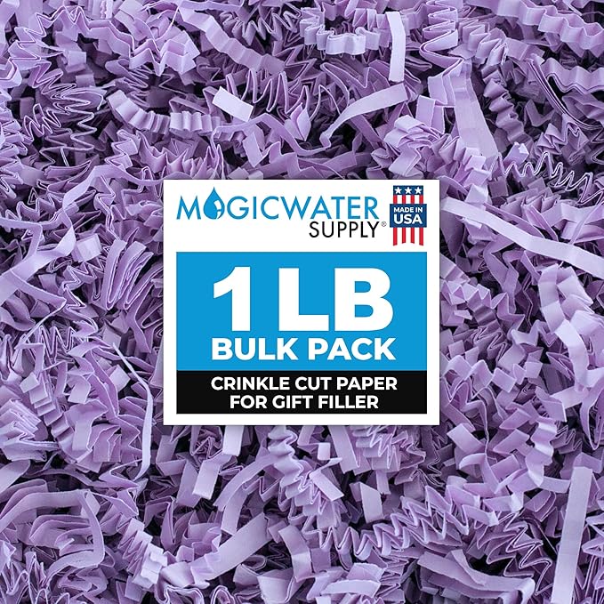MagicWater Supply Crinkle Cut Paper Shred Filler-1LB Lavander-Decorative & Protective Packaging for Bridesmaid Gifts & Bridesmaid Proposal Gifts Holiday Stuffers Birthdays Wedding & Anniversaries