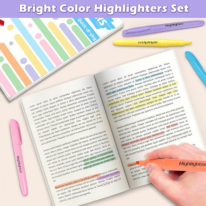 V-Opitos 30 Pack No Bleed Pastel Highlighters with Soft Chisel Tips | 6 Pastel Colors, Bright Highlighters, Office Supplies, School Supplies
