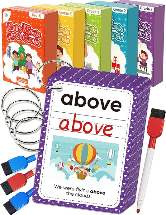520 Sight Words Flash Cards Kindergarten, Dolch & Fry Sight Word Reading Writing Spelling Games, Homeschool Supplies for Preschool Kindergarten 1st 2nd 3rd Grade, Learning Activities for Kids Ages 3+