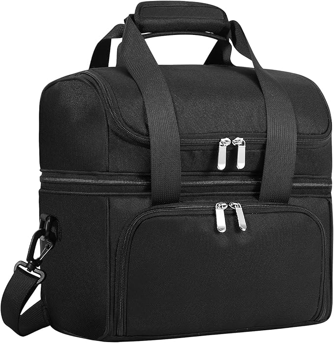 HowFly Lunch Box for Women Insulated Lunch Bag Cute Resuable Leakproof Lunch Box Portable Thermal Meal Cooler Bags for Work Picnic Travel Office (Black Nylon)